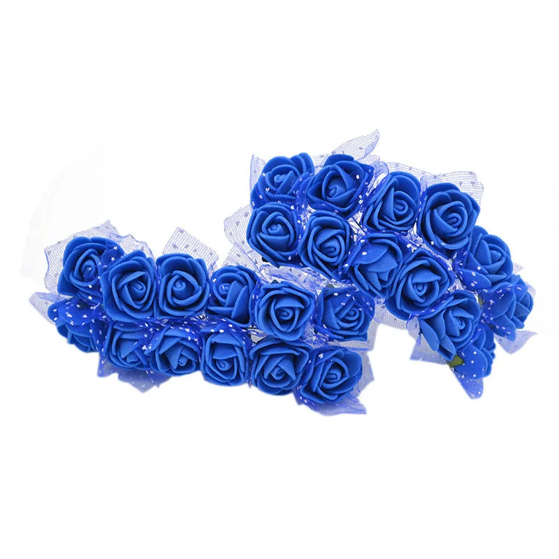 Silk royal blue 72/144 шт 2 см мини ПЭ пена Роза ручной работы Искусственные цветы Домашнее свадебное украшение автомобиля DIY Скрапбукинг венок искусственный цветок - Цвет: Silk royal blue