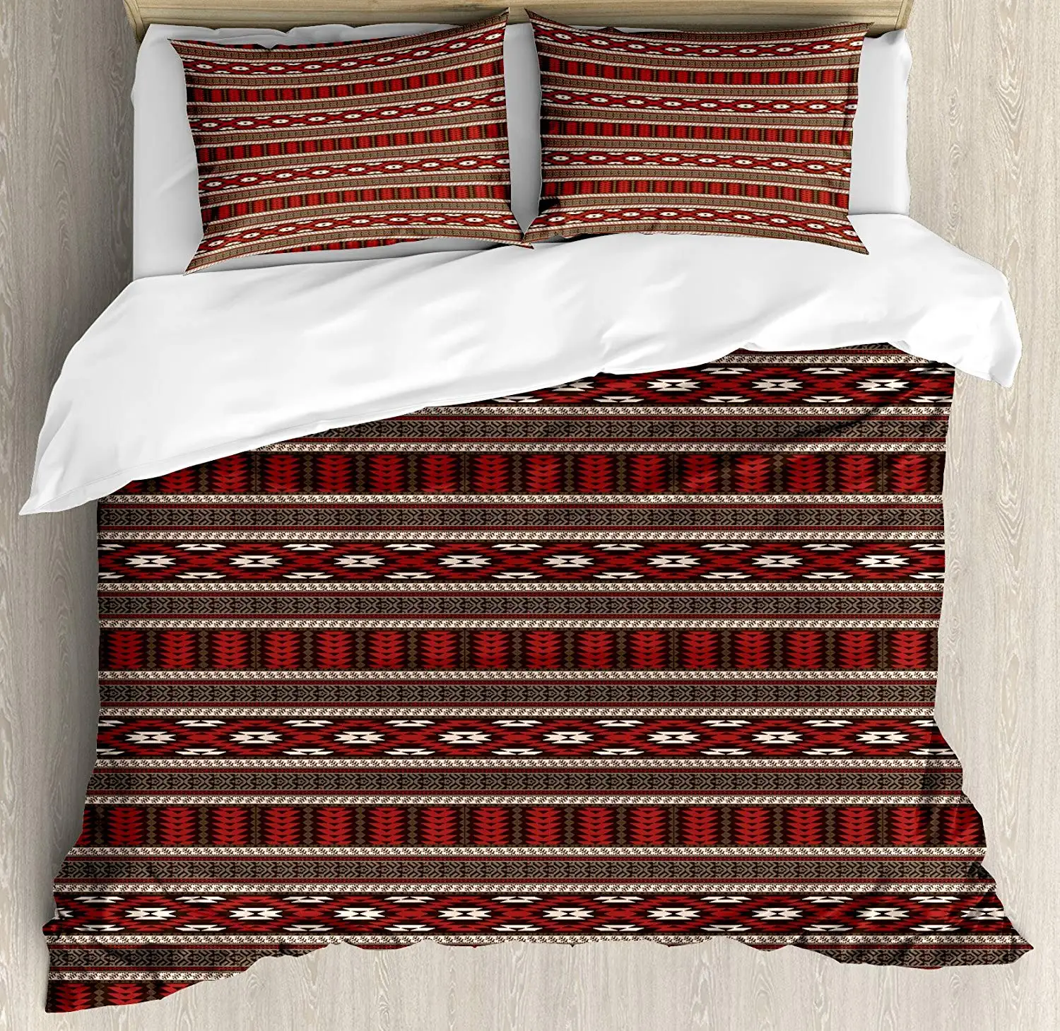 Племенной пододеяльник набор горизонтальные границы с Ikat примитивные Стиль узор