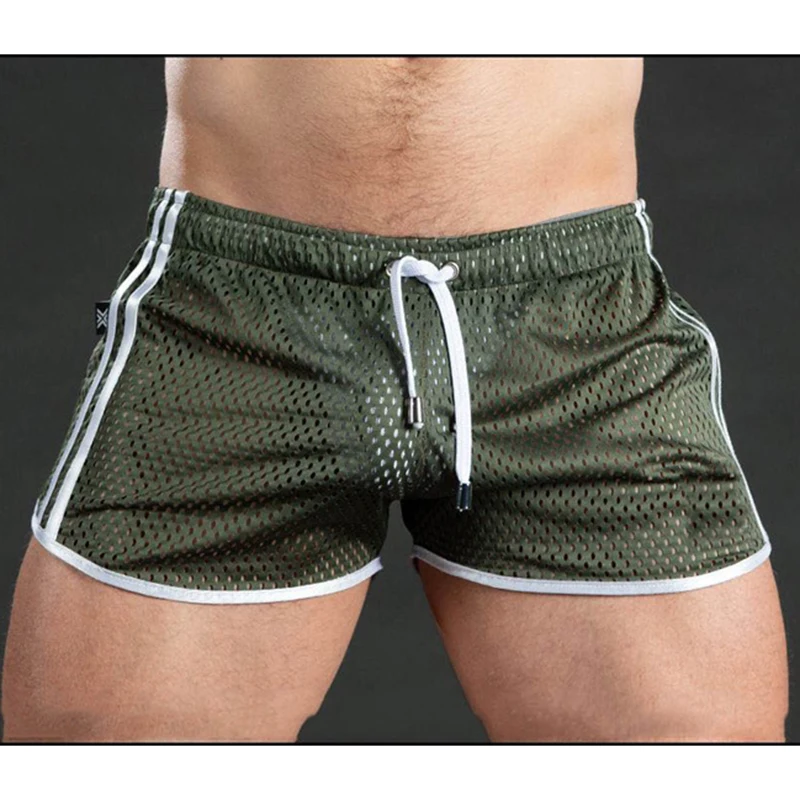 Men Casual Gym Fitness Training Shorts Sexy Mesh Breathable Sports Beach Sunga Hot Mens Swim Briefs Beach Shorts Swim Trunks