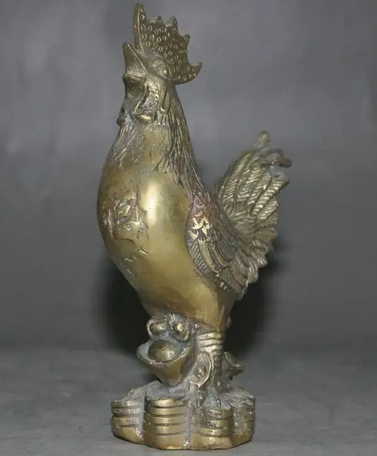 Chinese Fengshui Brass Figurines yuanbao Money coins Cock Rooster Wealth Statue |