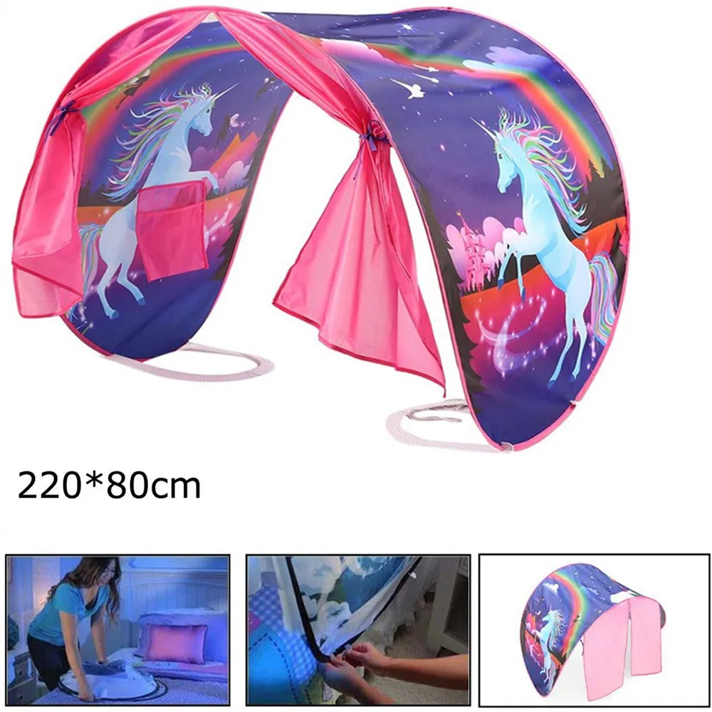 

Kids Dream Bed Tents with LED Light Included Children Boys Girls Night Sleeping Foldable Tent Playhouse Unicorn - Dream Tents #