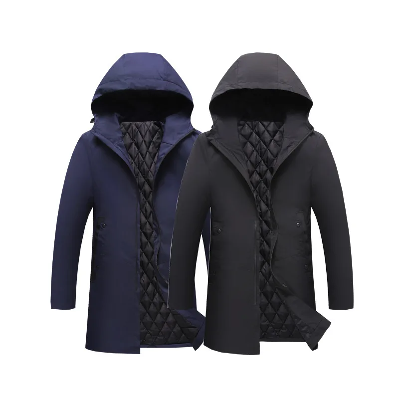 2020 winter padded jacket men's plus size long hooded padded jacket youth solid color thick warm jacket warm coat