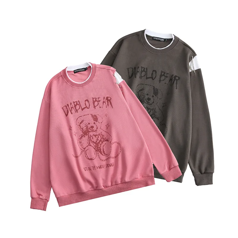 

Autumn new women fake two oversize lovers hoodie design bear round collar top