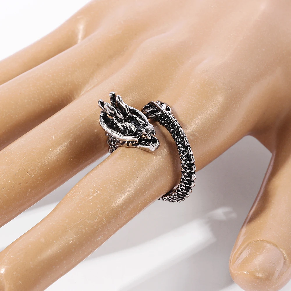 Винтажное панк кольцо с драконом массивное металлическое байкерское в стиле рок