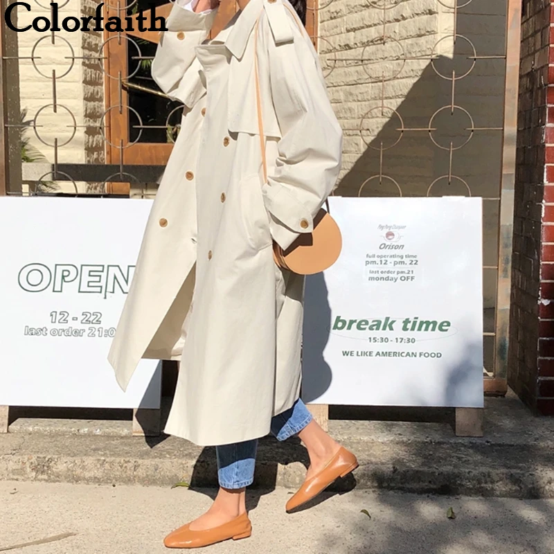 Colorfaith Новинка 2019 осень зима женский плащ свободного покроя с лентой на шнуровке