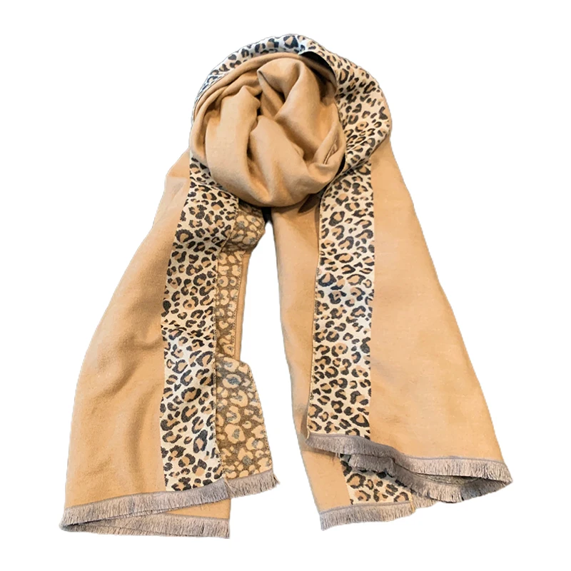 

Scarf women winter wild fashion luxury high quality imitation cashmere warmth female leopard print frayed oversized shawls