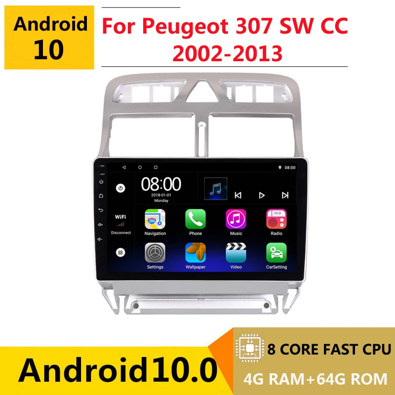 Автомагнитола 2 din 8 ядер android 10 для Peugeot 307 sw cc 2002 2004 2005 07 2013 навигация GPS DVD