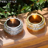 hip hop mens round ring copper charm big baguette cubic zircon iced out ring for men fashion jewelry