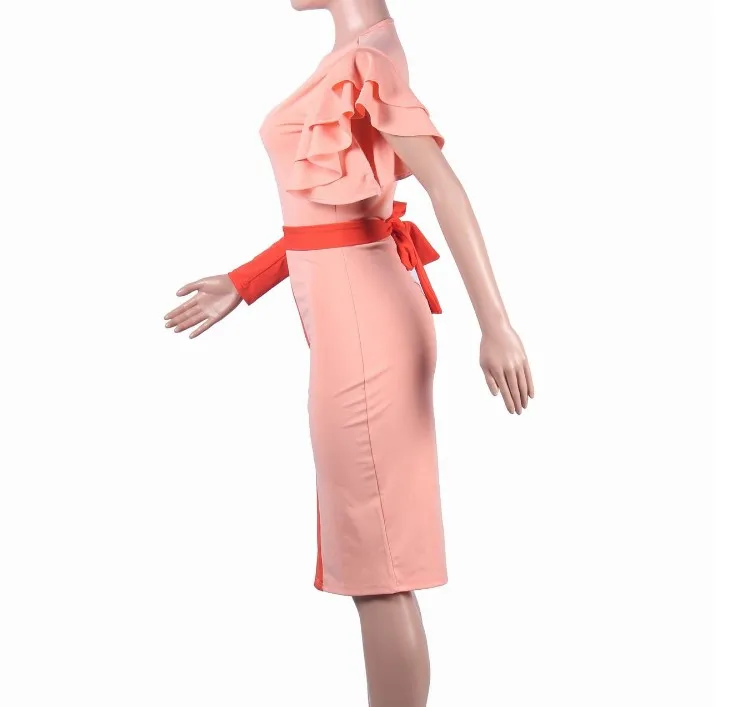 Женское прямое платье-футляр с оборками оранжевое платье в африканском стиле для