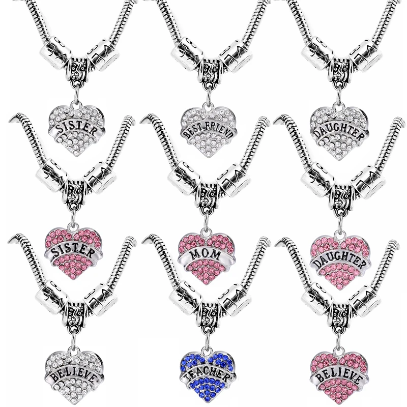 

Hot Sale Blue Pink Crystal Heart Bracelet Snake Chain Lucky Bracelet for Mom Sister Teacher Family Gift Friendship Jewelry