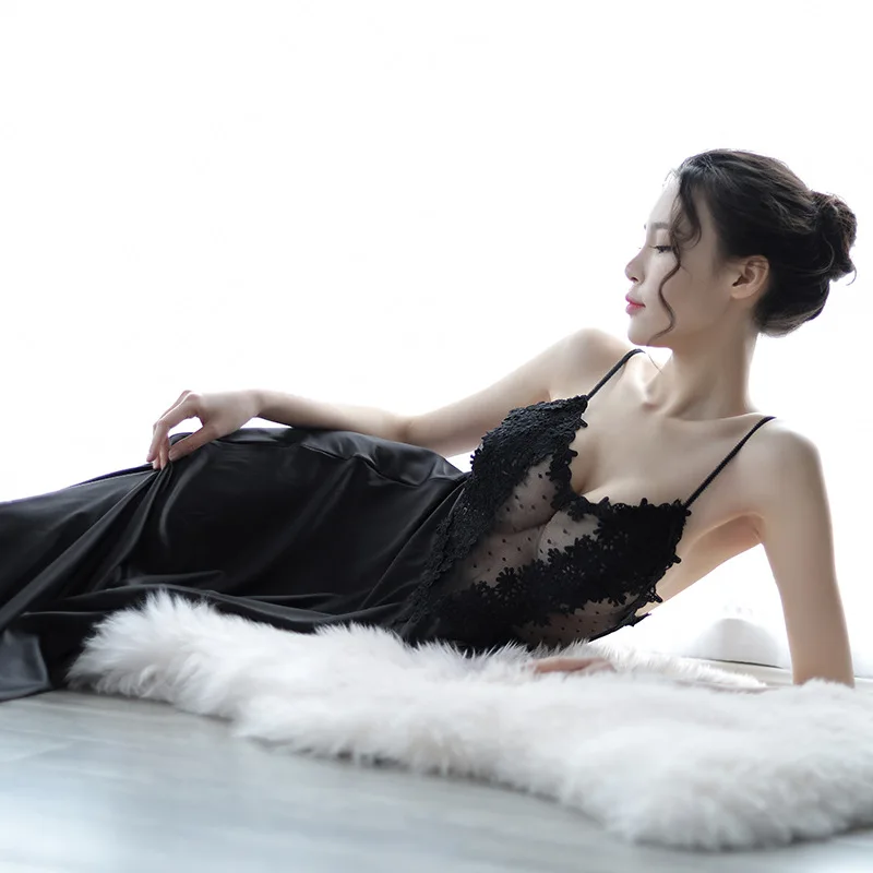 Sexy Sleepwear Sets Pajamas Dress with Kimono Robe White Black Pink Silk Stain Lounge Wear Set Long Sleeve Sling Nightgown Hot