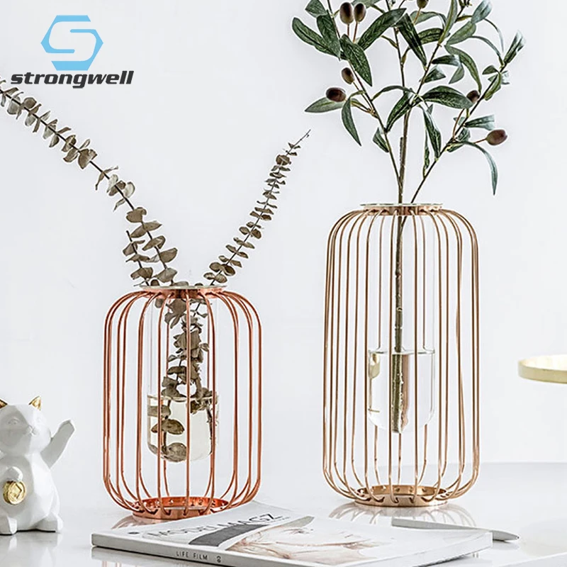 

Strongwell Nordic Metal Flower Arrangement Home Decoration Glass Vases Decoration Accessories Living Room Display Furnishings