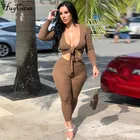 Hugcitar 2020 с длинным рукавом обернутый бандажный укороченный топ леггинсы комплект из 2 предметов осень зима Женская мода уличная Strethcy Tracksui