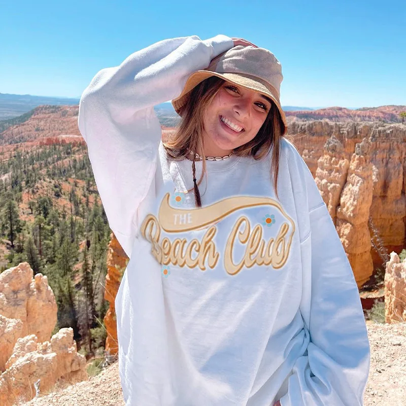 

Свитшот женский оверсайз с надписью, милый белый пуловер свободного покроя с длинным рукавом и круглым вырезом, осень 2021