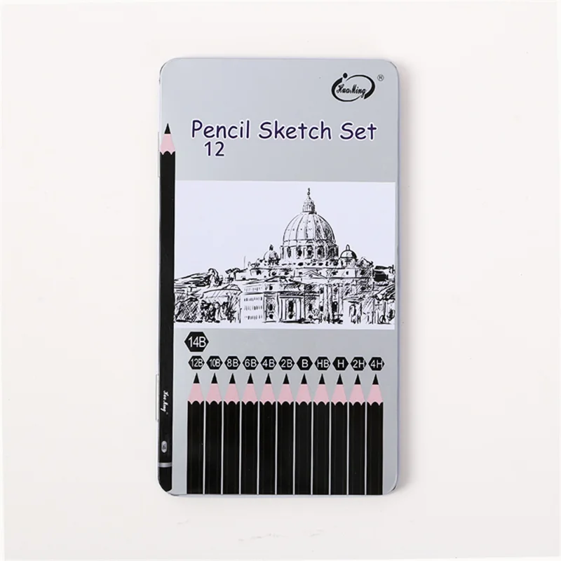 

12pcs A Box of Sketch Charcoal Pen Set Silver Iron Student Examination Essential Art Supplies Can Be Customized