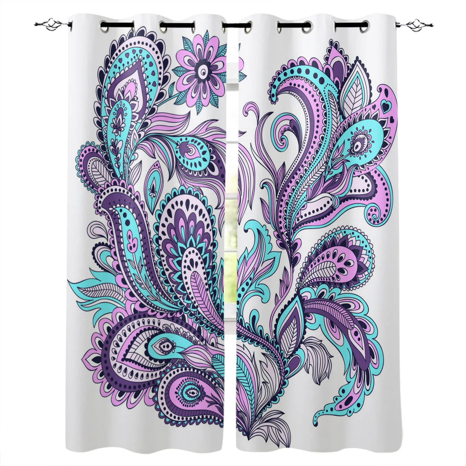 Цветные геометрические оконные шторы с лепестками перьев домашний декор