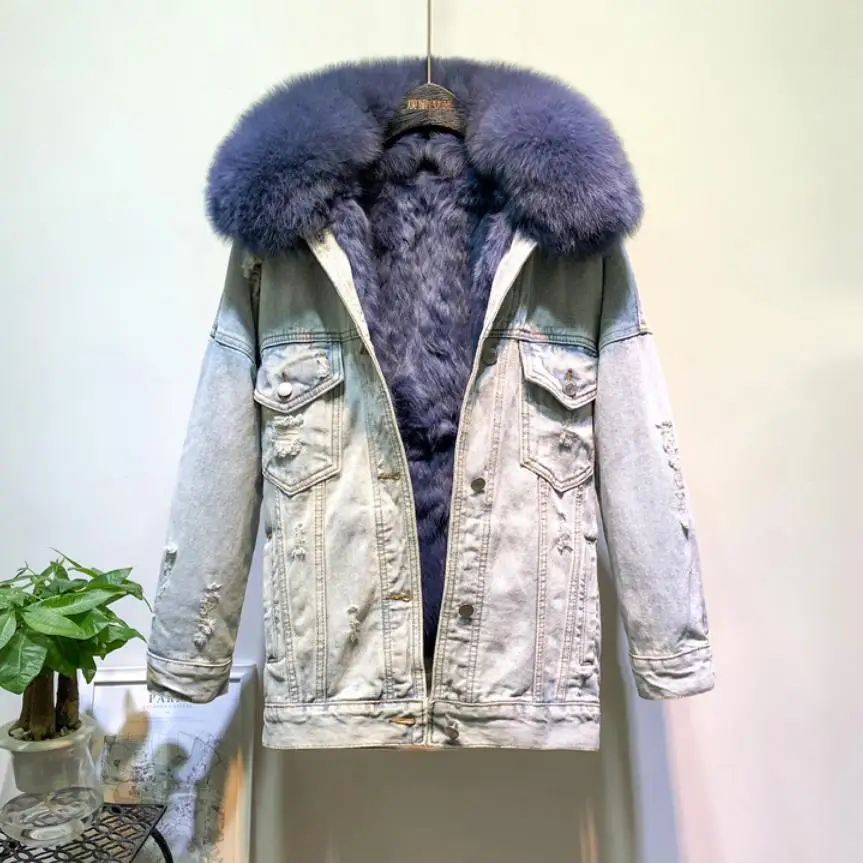 Натуральным лисьим мехом толстые теплые джинсовые штаны для маленьких девочек