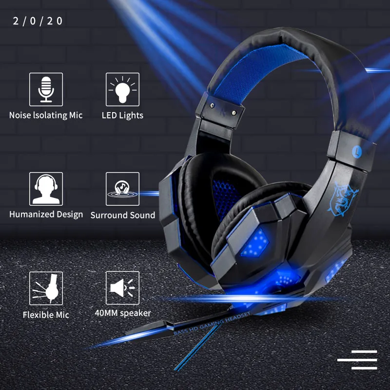 

New Professional Led Light Gamer Headset for Computer PS4 PS5 Fifa 21 Gaming Headphones Bass Stereo PC Wired Headset Mic Gifts