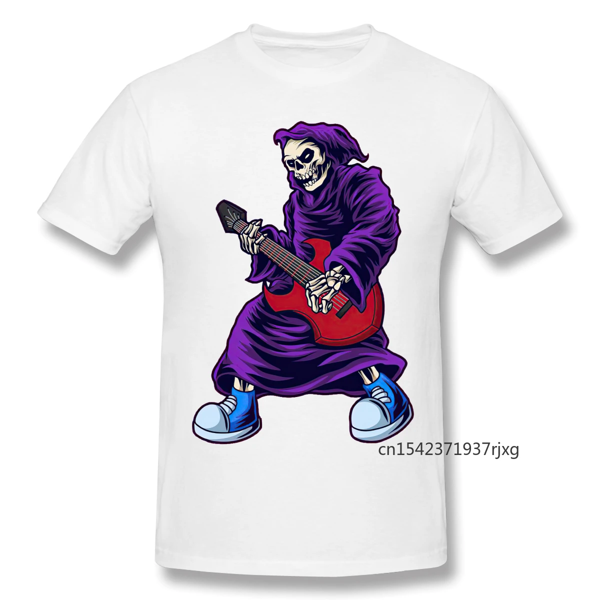 

Death Playing Guitar Gift Cartoon Graphic Cool Short Sleeve T-shirt Top Oversized Graphic T Shirts Daily Casual O-Neck
