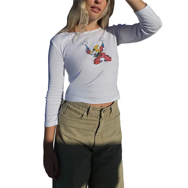 

2021 Hirigin Women's Cartoon Print T-Shirt Casual Summer Short Sleeve Crewneck Slim Fitted Crop Tops Girls Tops Sping Tees