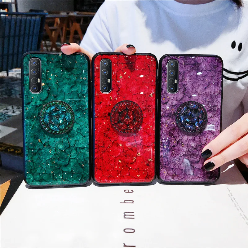 Epoxy Gold Foil Gem Glitter Case For OPPO A15 A53 A52 A93 A73 A5 A9 2020 A32 F17 Reno 5 4 3 ACE 2 2Z 4SE Pro A7 F11 A8 A1K A91