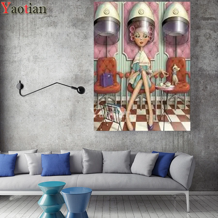 

2021 New needlework Cartoon girl barbershop Diy diamond painting 3D handmake decorative painting cross stitch mosiac embroidery