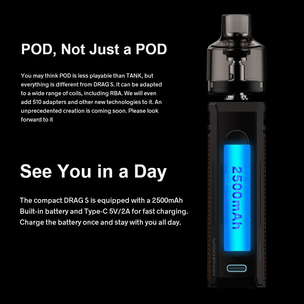 

VOOPOO DRAG S 60W Pod Mod Vape Kit with 2500mAh Battery & PnP-VM5 Coil & 4.5ml Cartridge E Cigarette Pod VS Vinci X