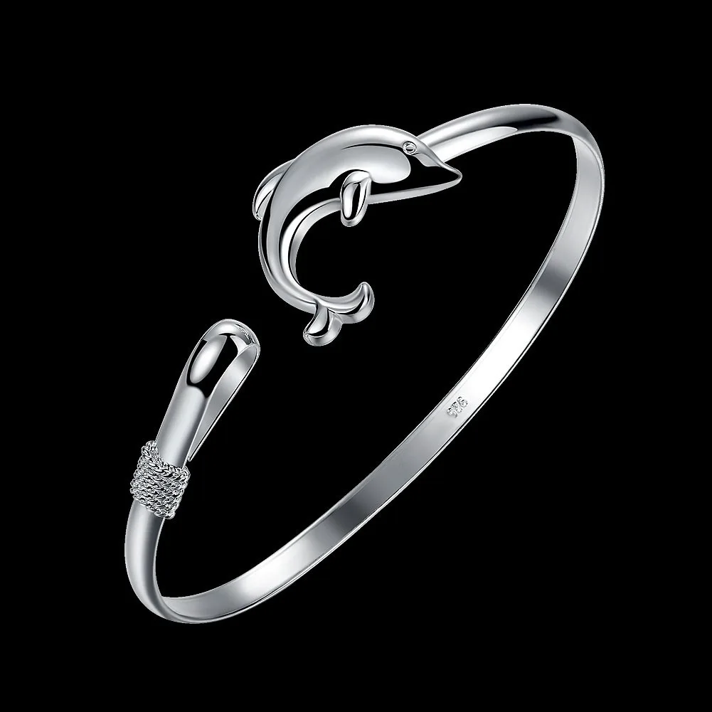 

Silver Plated Exquisite Dolphins Bracelet 2021 Fashion Charm Women Wedding Party Bracelet for Women Valentine's Day Gift Jewelry