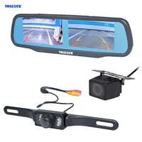 smaluck dual 4 3 inch screen rearview car mirror monitor waterproof ir night vision car rear view reverse backup car camera