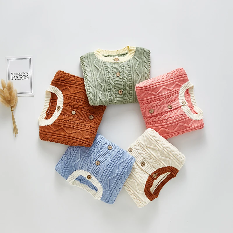 Вязаный кардиган для маленьких девочек свитер на весну и осень однобортная