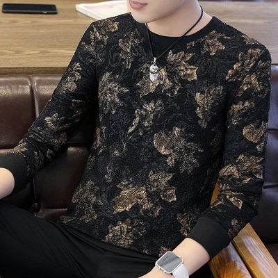

Men's long-sleeved t-shirt 2019 new autumn round neck Slim Korean version