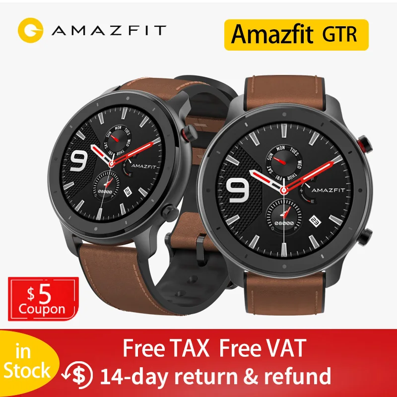 Умные часы Amazfit GTR 47 мм водонепроницаемые спортивные Xiaomi Huami 5ATM с 24-дневной