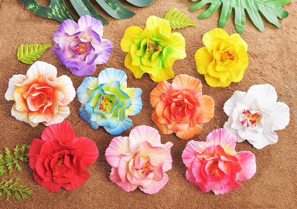 Free Shipping 100pcs/lot F1197 12cm Eva Foam Multilayer Hibiscus Hair Pick Floral Headwear Accessories Hawaii Flower
