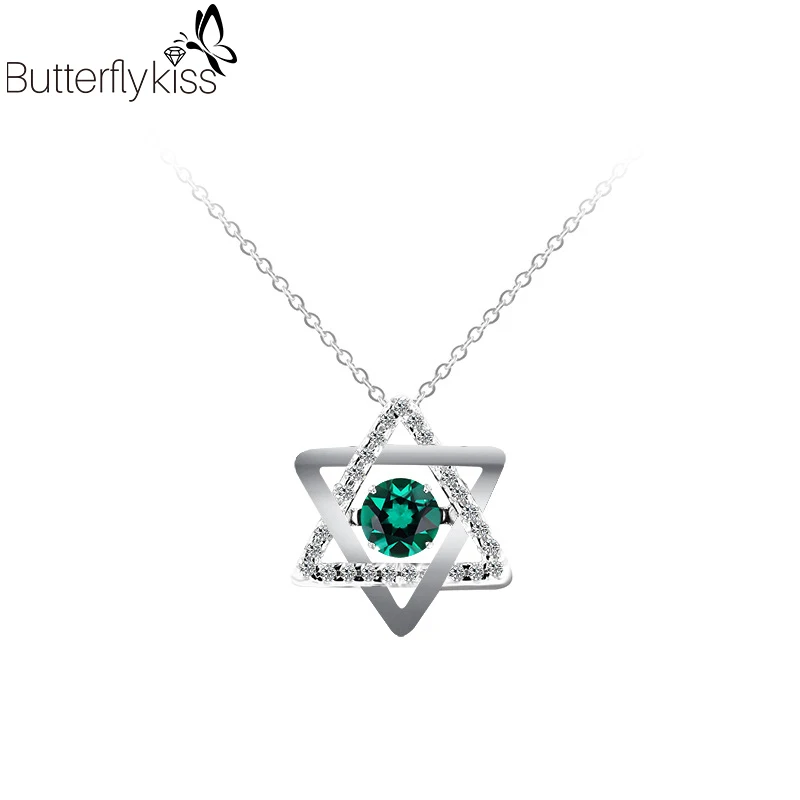 

BK Five Pointed Star With Diamonds Pendant Necklaces For Women Girl Real 925 Sterling Silver Emerald Necklaces Jewelry Gift To G