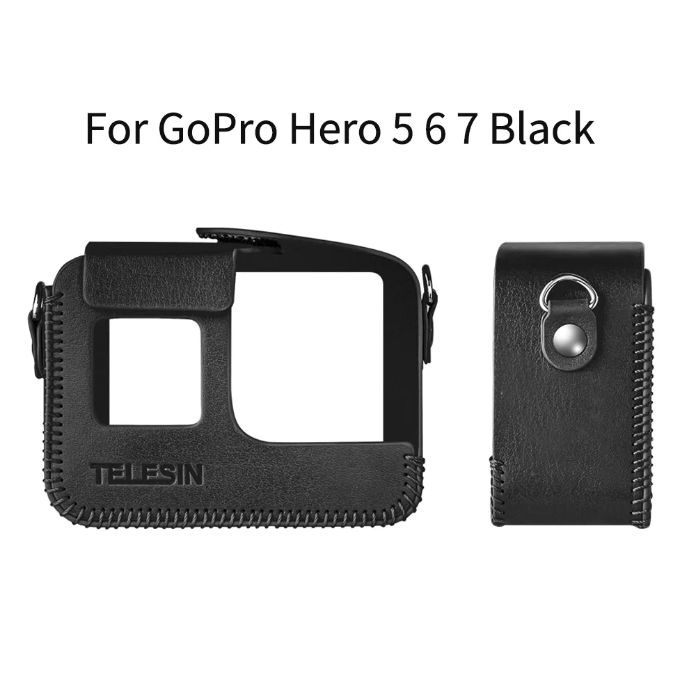 Black for Hero 5 6 7 Телесин из искусственной кожи чехол для GoPro Hero 8 для Hero 5 6 7 черная рамка Крышка мини-протектор черный коричневый с длинным ремешком аксессуары - Цвет: Black for Hero 5 6 7