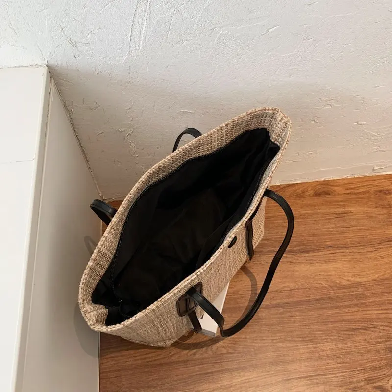 

New flax Handbags Summer Beach Women's Shoulder Bag Large Capacity Soft Simple Design Handmade Female Fashion Bags Tote