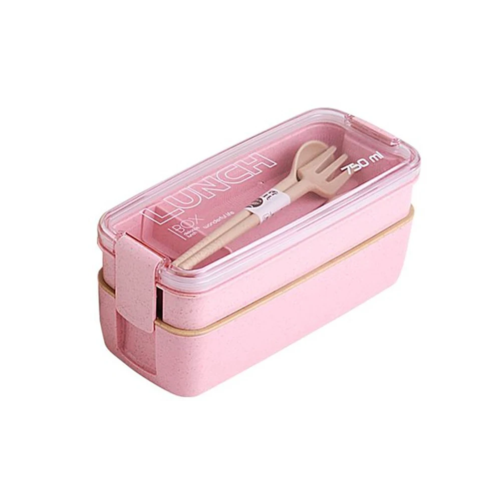 Розовый 750 мл 2 слоя ланча коробка для детей взрослых Microwavable контейнер для хранения еды Портативный Bento коробка с отсеками герметичные XNC - Цвет: Розовый