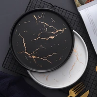 20cm gold black white marble ceramic plate porcelain dinnerware set kitchen table european style decoration dessert steak plate