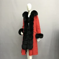 2019 fashion winter jacket women real fur coat natural real fox fur collar loose long parkas big fur outerwear detachable