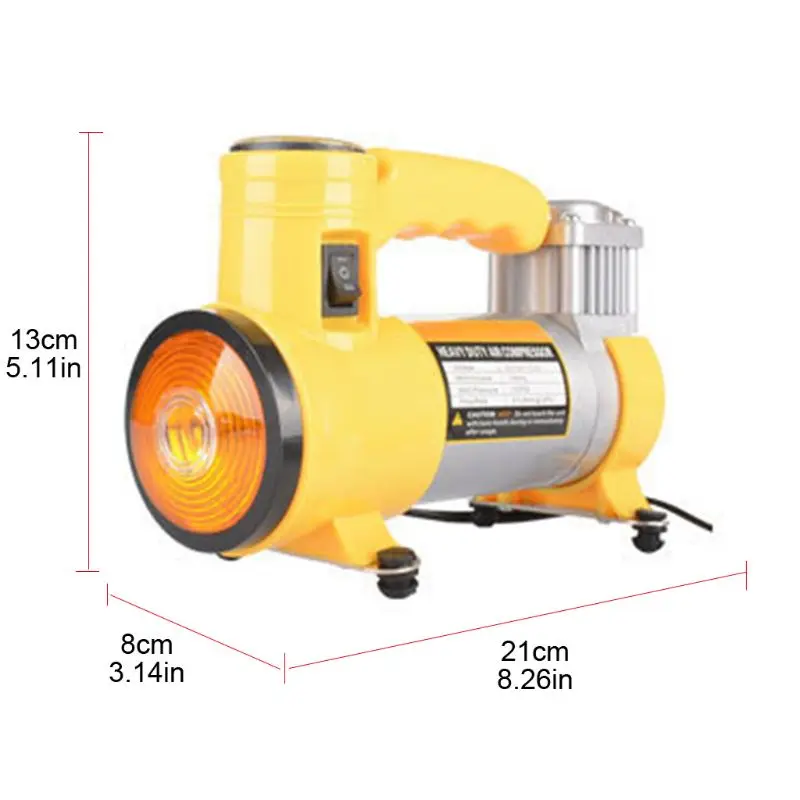 

Heavy Duty Double Cylinders Direct Drive Metal Pump LED 12V Tire Inflator Extension Air Hose Compressor with Battery Clamp Fille