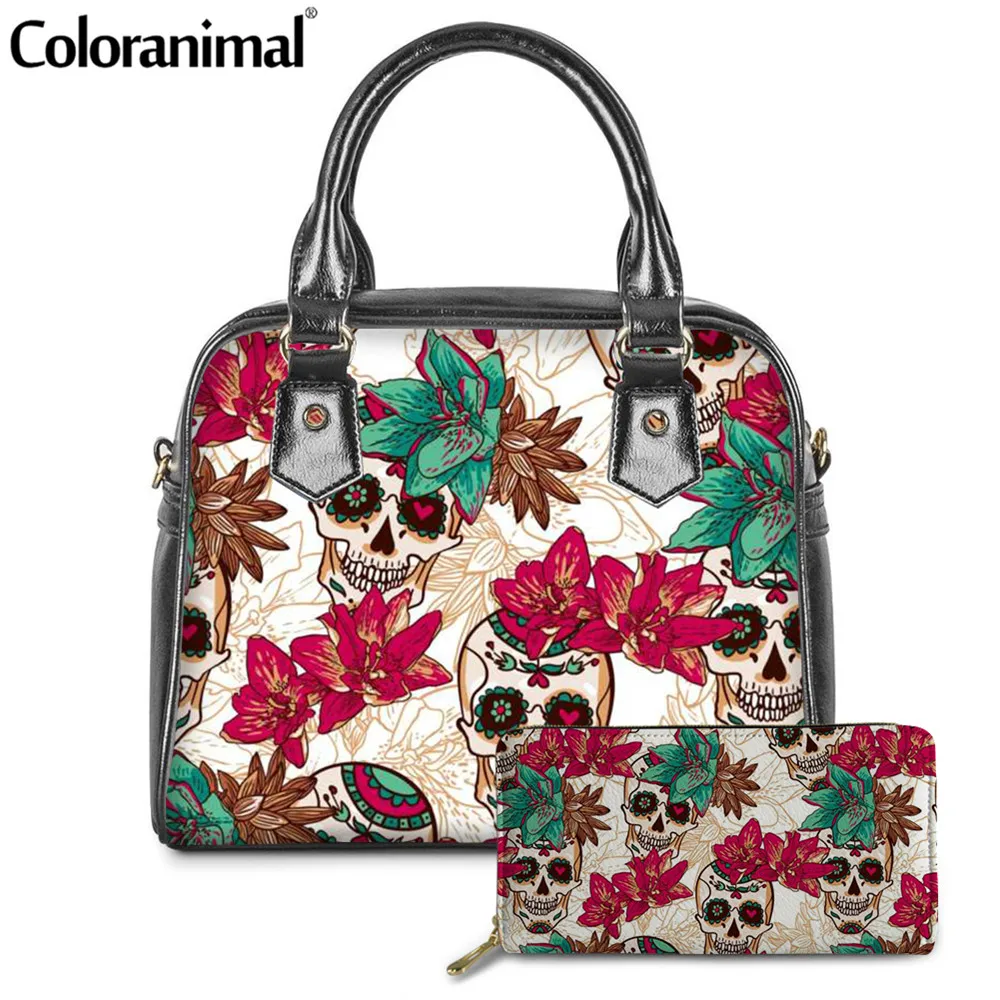 Модные женские сумки и кошельки Coloranimal с рисунком сахарного черепа через плечо из