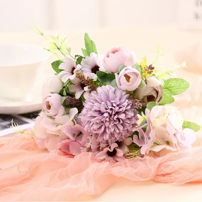 light purple 19 Цвета 8/9 шт. 12 шт./компл. 25x16 см искусственные цветы розы свадебные букет шелковых цветок DIY домашний Декор розовыми цветами - Цвет: light purple