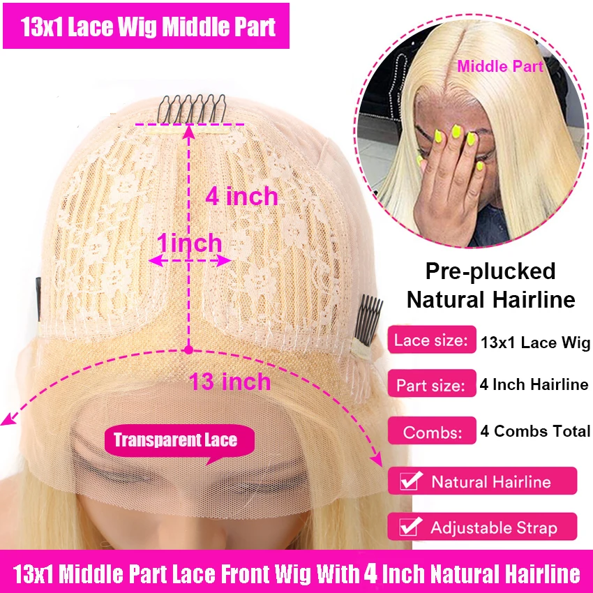 

613 T Part Lace Wig Blonde Wig Human Hair Wigs Brazilian Straight Remy Pre Plucked 13x1 Part Human Hair Wigs For Black Women