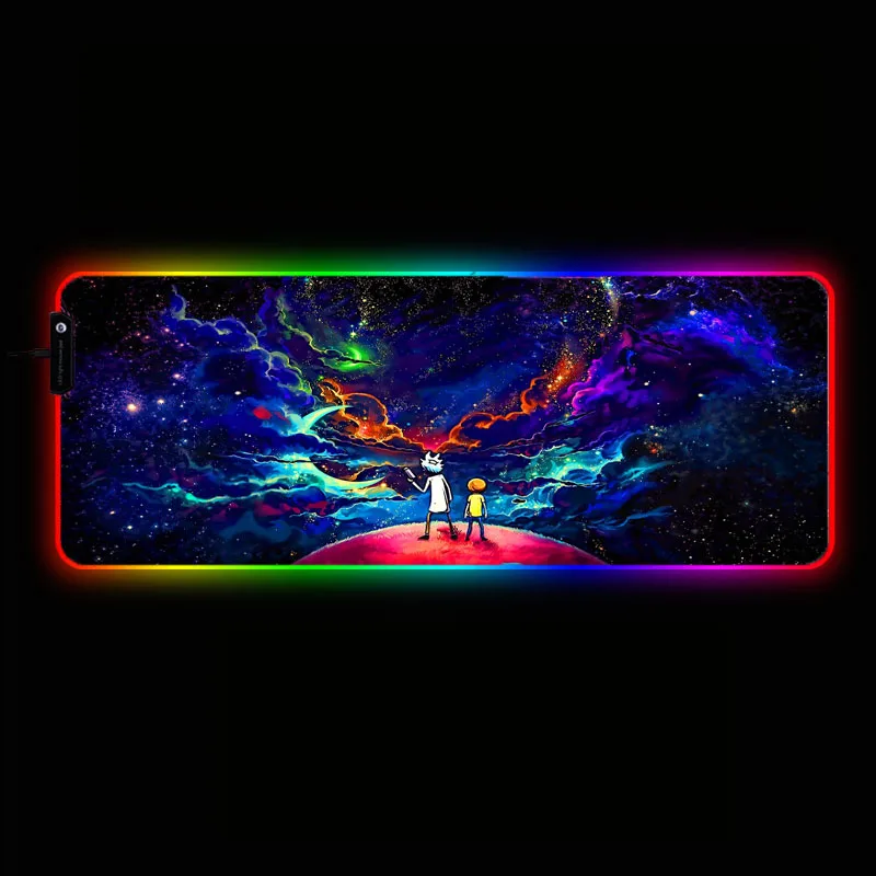 xgz morty anime gaming rgb gamer large mousepad led lighting usb keyboard colorful desk pad mice mat for pc laptop desktop free global shipping