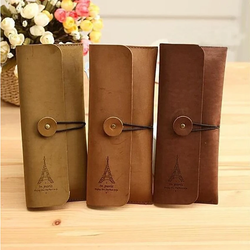 Винтажный пенал из искусственной кожи с железной башней и эластичным переносным