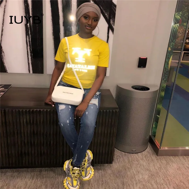 IUYB LSL6301 новый продукт 2019 Летняя Сексуальная женская желтая футболка с короткими