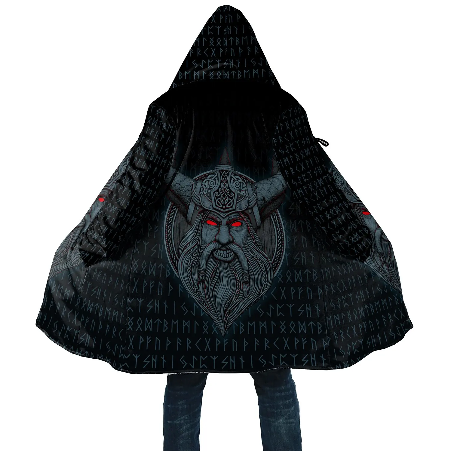 

2021 Winter Mens Viking Style Cloak Odin Angry Tattoo 3D Printing Fleece Hooded cloak Unisex Casual Thick Warm cloak coat PF26