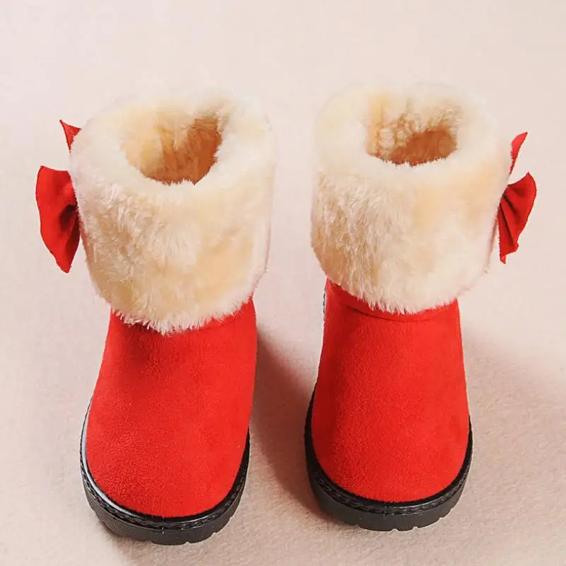 SKHEK Girls Snow Boots Winter Warm Flat Round Toe Kids Shoes Baby Children's Pink Black Soft Boots Size 21-38