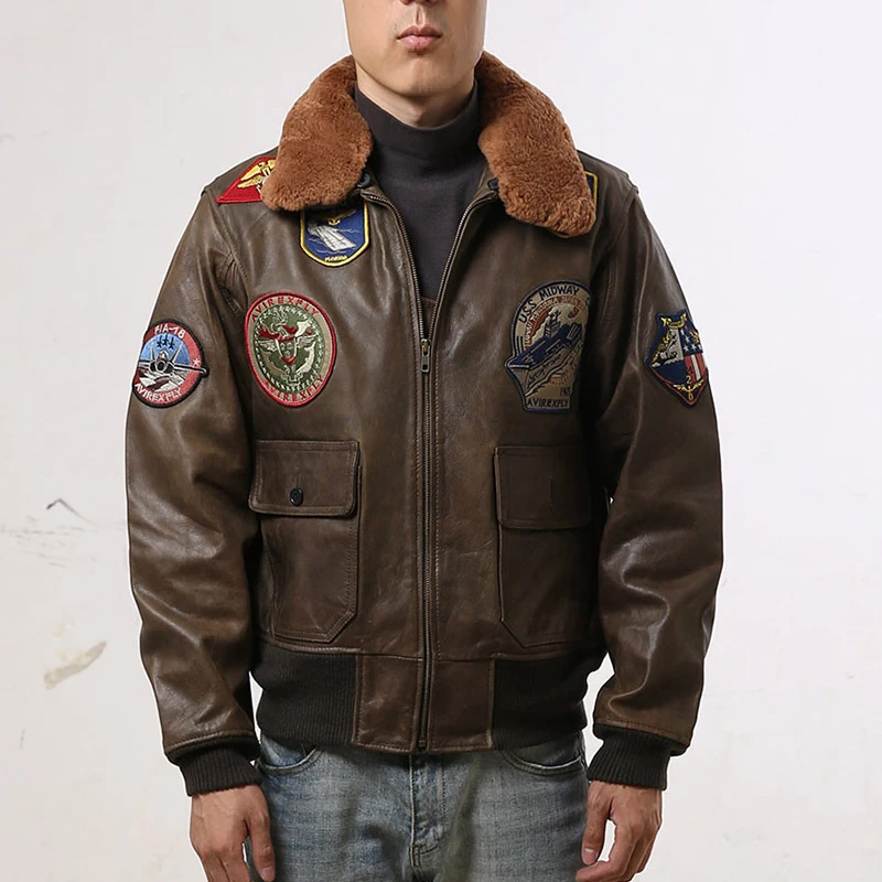 Мужская кожаная куртка с воротником из овечьей кожи|Мужские кожаные куртки| |