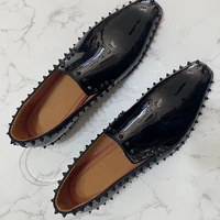 men spring and autumn newest studded loafer shoes leather with cool black rivet breathable slip on black party shoes